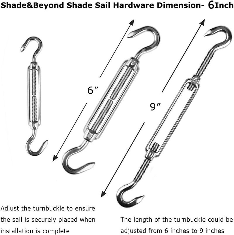 Shade&Beyond Shade Sail Hardware Kit Triangle, 6 Inches Stainless Steel Sun Shade Sails Installation for Patio Lawn Garden, 18 Pcs Silver - Image 2